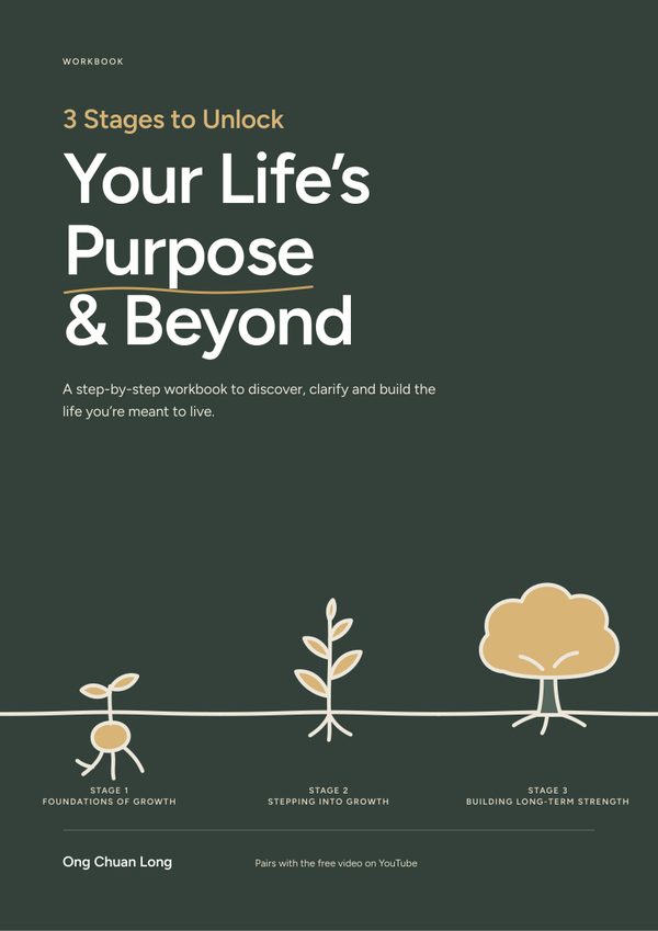 The workbook’s cover: a seed, a sapling and a tree in gold on deep green